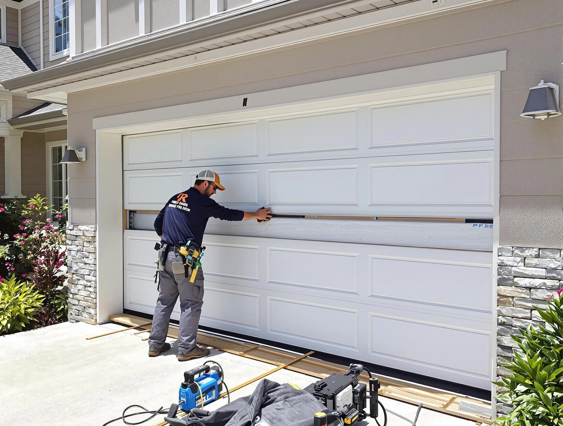 Needham Garage Door Repair team performing complete garage door replacement at Needham residence