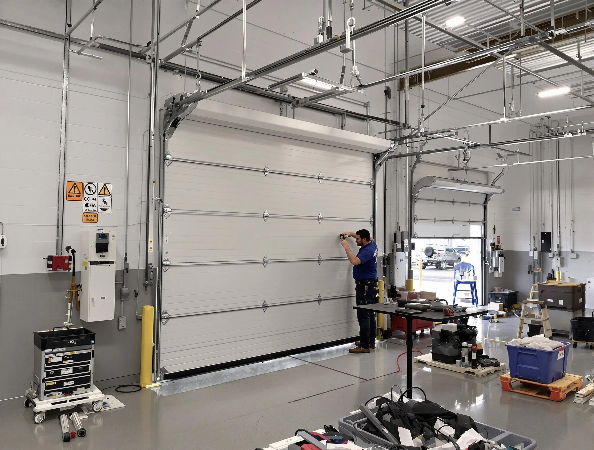 Commercial garage door repair being performed by Needham Garage Door Repair expert in Needham