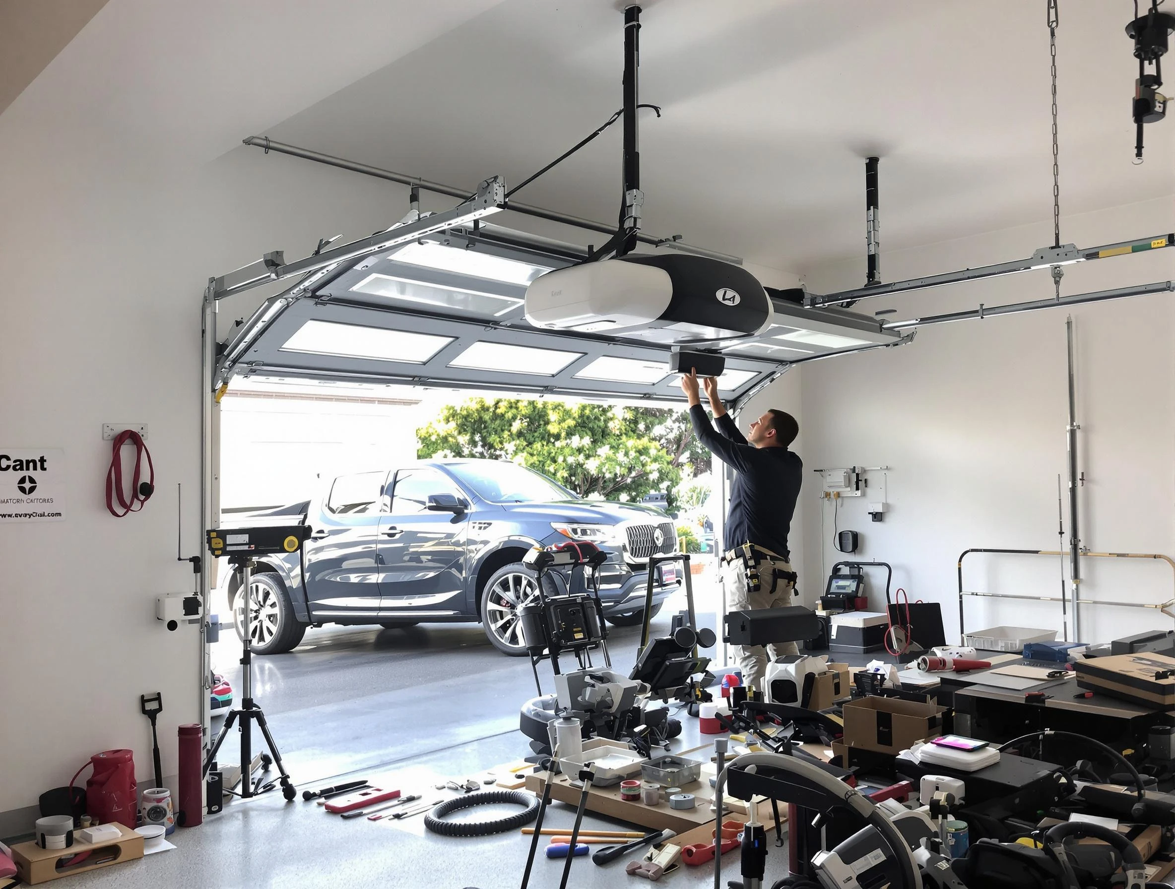 Needham Garage Door Repair specialist installing smart garage door opener system in Needham home